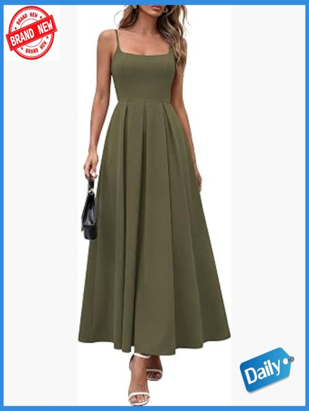 Women's A-Line Maxi Dress with Ruffle Square Neck Cocktail Party Guest Dress